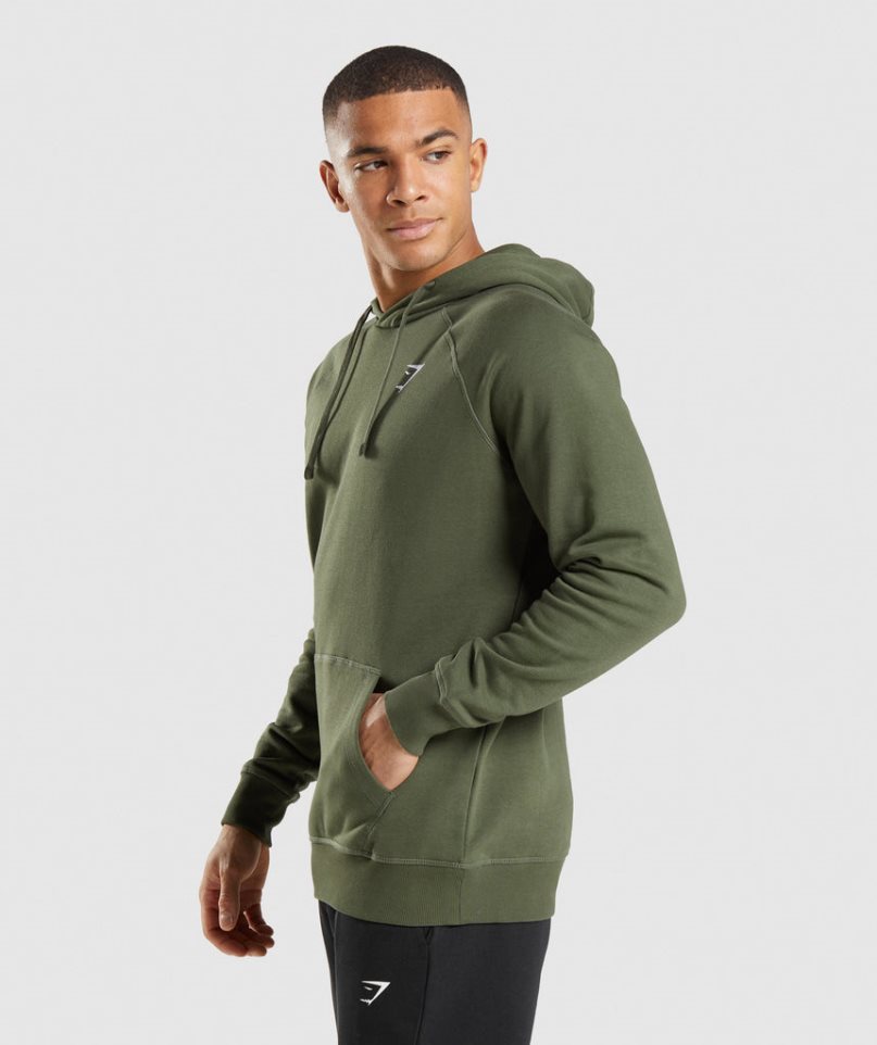 Men's Gymshark Crest Hoodie Olive | CA 5N0187